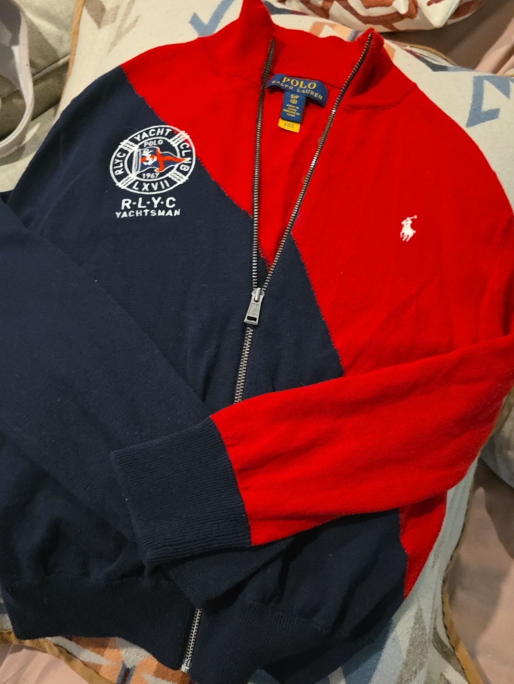 Polo by Ralph Lauren Boys Sm Red & Navy Full-Zip Light Sweater